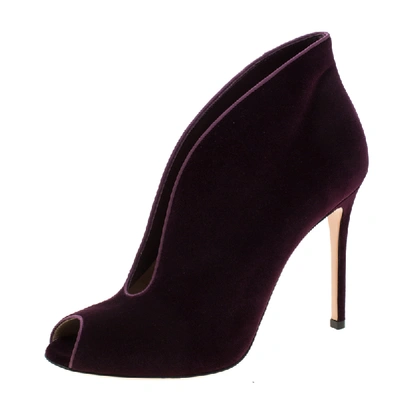 Pre-owned Gianvito Rossi Prune Purple Velvet Peep Toe Booties Size 40.5