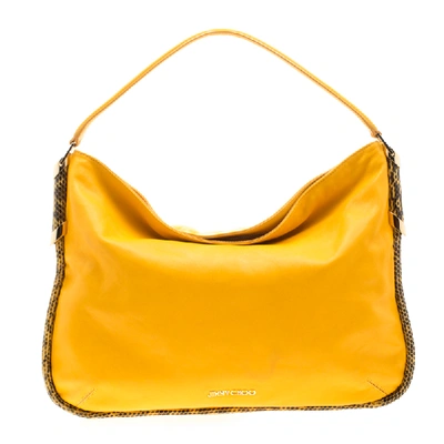 Pre-owned Jimmy Choo Mustard Leather And Snakeskin Trim Zoe Hobo In Yellow