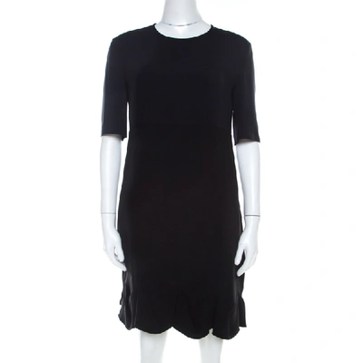 Pre-owned Stella Mccartney Black And Navy Blue Stretch Crepe Ruffle Hem Detail Dress S