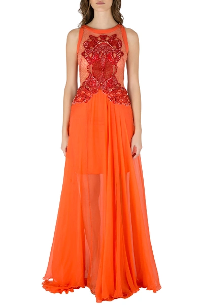 Pre-owned Zuhair Murad Orange Silk Chiffon Embellished Bodice Gown S