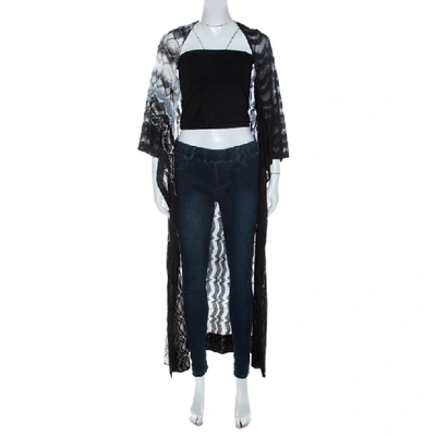 Pre-owned Missoni Monochrome Perforated Knit Open Front Beach Cover Up S In Black