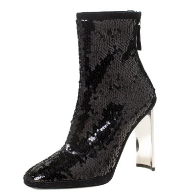 Pre-owned Giuseppe Zanotti Black Sequin Ankle Boots Size 39