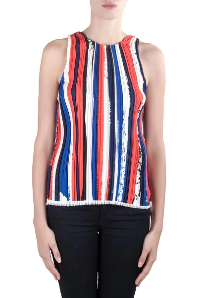 Pre-owned Dion Lee Ii Multicolor Plisse Striped Knit Sleeveless Top M