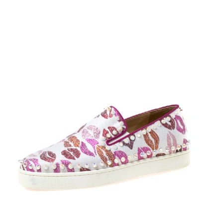 Pre-owned Christian Louboutin Multicolor Kiss Print Canvas Pik Boat Slip On Sneakers Size 37