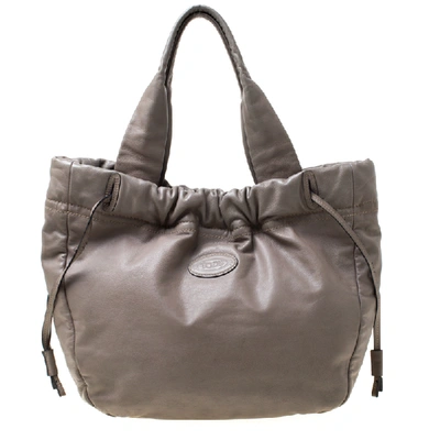 Pre-owned Tod's Grey Leather Drawstring Tote