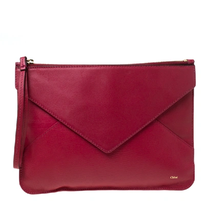 Pre-owned Chloé Magenta Leather Envelope Clutch In Pink
