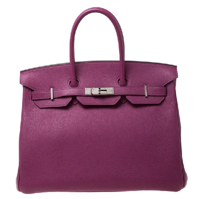 Pre-owned Hermes Tosca Togo Leather Palladium Hardware Birkin 35 Bag In Purple
