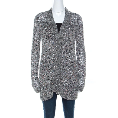 Pre-owned Zac Posen Silver Sequin Embellished Knit Long Sleeve Cardigan L