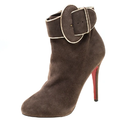 Pre-owned Christian Louboutin Elephant Grey Suede Trottinette Buckle Detail Ankle Boots Size 40