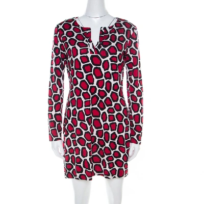 Pre-owned Diane Von Furstenberg Red Leopard Print Silk Jersey Reina Mini Dress S