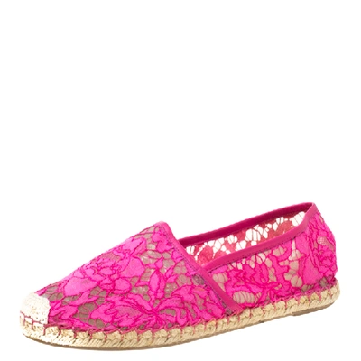 Pre-owned Valentino Garavani Pink Lace Espadrille Flats Size 40