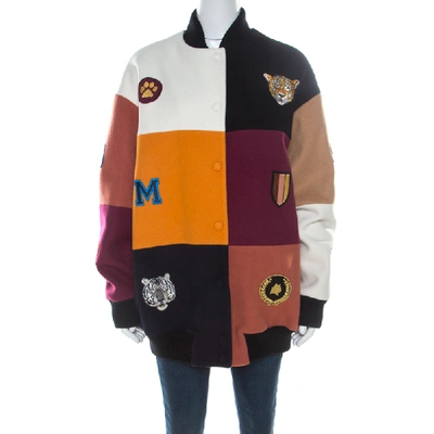 Pre-owned Stella Mccartney Colorblock Melton Wool Blend Applique Detail Sabine Varsity Jacket S In Multicolor