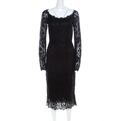 Pre-owned Dolce & Gabbana Black Lace Detail Full Sleeve Midi Dress S