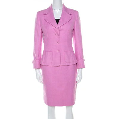 Pre-owned Escada Pink Cotton Basketweave Tailored Skirt Suit Set M