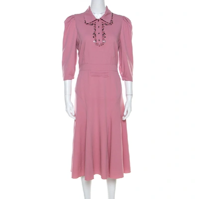 Pre-owned Bottega Veneta Dusty Rose Boudoir Wool Studded Detail Fit And Flare Dress M In Pink