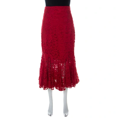 Pre-owned Dolce & Gabbana Red Lace Ruffled Skirt S