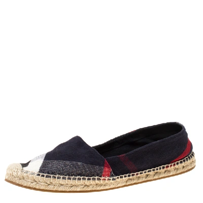 Pre-owned Burberry Navy Blue Nova Check Canvas Espadrilles Size 41