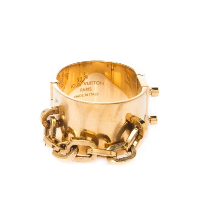 Pre-owned Lock Me Manchette Gold Tone Wide Cuff Bracelet