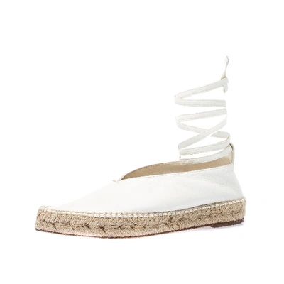Pre-owned Celine White Leather Babouche Pointed Toe Espadrilles Size 37