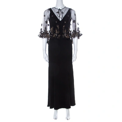 Pre-owned Notte By Marchesa Marchesa Notte Black Crepe Embellished Cape Dress Xs