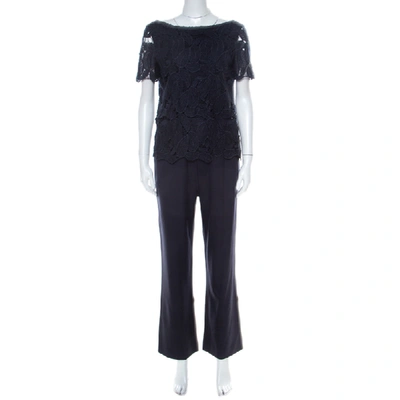 Pre-owned Tory Burch Navy Blue Avalon Lace Short Sleeve Jumpsuit S