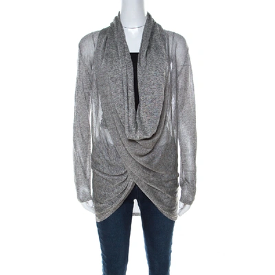 Pre-owned Alice And Olivia Grey Light Knit Wrap Front Draped Cardigan M