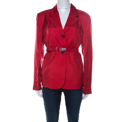 Pre-owned Prada Crimson Red Silk Belted Tailored Jacket L