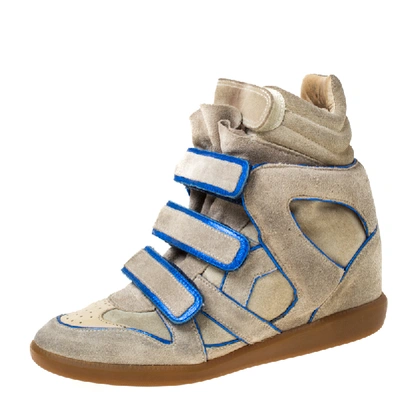 Pre-owned Isabel Marant Grey/blue Suede Bekette Wedge Sneakers Size 38