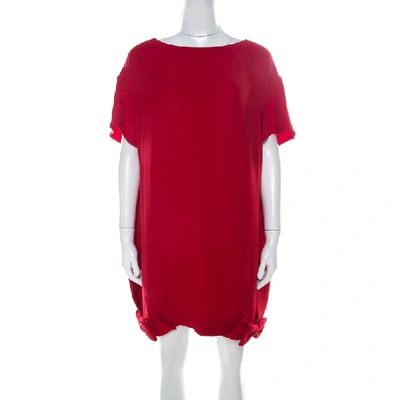 Pre-owned Valentino Red Silk Crepe De Chine Bow Detail Mini Shift Dress L