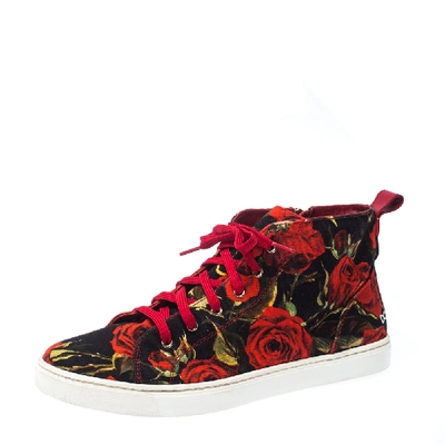 Pre-owned Dolce & Gabbana Red Floral Print Canvas High Top Sneakers Size 40