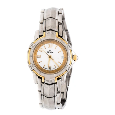 Pre-owned Fendi White Two-tone Stainless Steel Vintage Orologi 3500l Women's Wristwatch 26 Mm In Silver