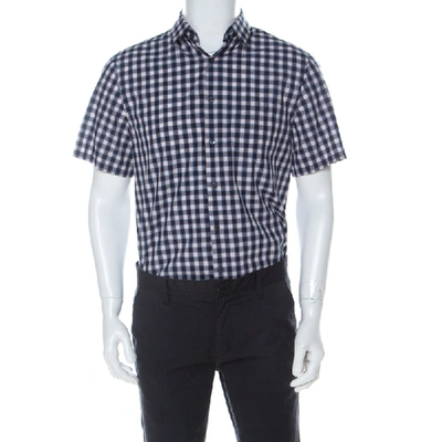 Pre-owned Prada Multicolor Check Cotton Short Sleeve Bowling Shirt L