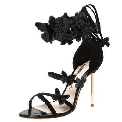 Pre-owned Sophia Webster Black Suede And Patent Leather Harmony Butterfly Ankle Cuff Sandals Size 35
