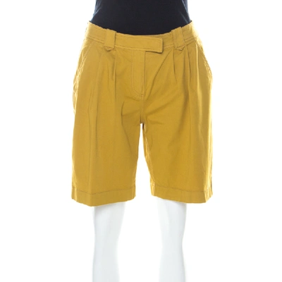 Pre-owned Burberry Mustard Yellow Cotton High Waist Back Buckle Detail Shorts S
