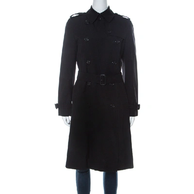 Pre-owned Burberry London Black Cotton Double Breasted Mid Length Trench Coat S