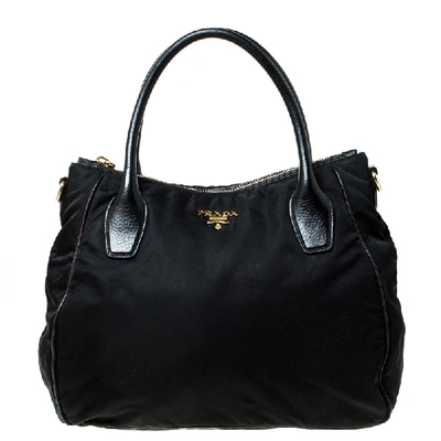 Pre-owned Prada Black Tessuto Nylon And Leather Tote