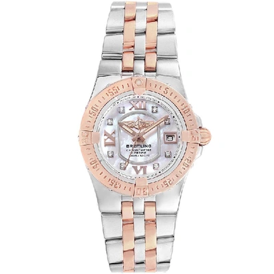 Pre-owned Breitling 18k Rose Gold Mop Diamond And Stainless Steel Galactic C71340 Women's Watch 30mm