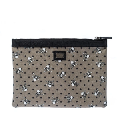 Pre-owned Dolce & Gabbana Grey/black Skull Print Clutch