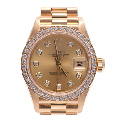 Pre-owned Rolex Champagne 18k Gold Stainless Steel And Diamond Datejust 69138g Women's Wristwatch 25mm