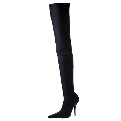 Pre-owned Balenciaga Black Nylon Over The Knee Pointed Toe Boots Size 37