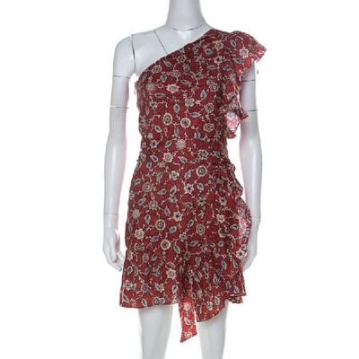 Pre-owned Isabel Marant Etoile Brick Red Paisley Print Linen One Shoulder Ruffle Mini Teller Dress S
