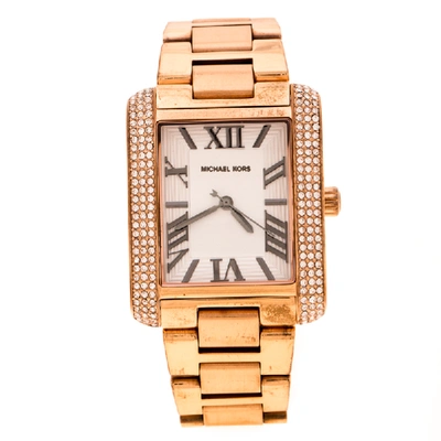 Pre-owned Michael Kors Silver White Rose Gold Plated Emery Mk3255 Women's Wristwatch 32 Mm