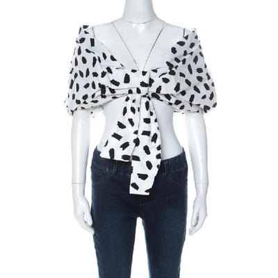 Pre-owned Off-white Monochrome Pois Print Oversize Off The Shoulder Crop Top M In White
