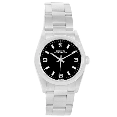 Pre-owned Rolex Black Stainless Steel Smooth Bezel 77080 Women's Wristwatch 31mm