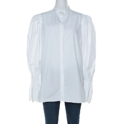 Pre-owned Alexander Mcqueen White Cotton Broderie Anglaise Cuffed Bell Sleeve Detail Front Button Shirt M
