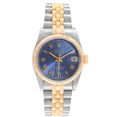 Pre-owned Patek Philippe Blue 18k Yellow Gold And Stainless Steel Datejust 68273 Women's Wristwatch 31mm
