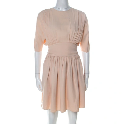 Pre-owned Miu Miu Pale Pink Crepe Clinched Waist Pleated Mini Dress S