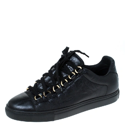 Pre-owned Balenciaga Black Crinkled Leather Arena Low Cut Sneakers Size 37