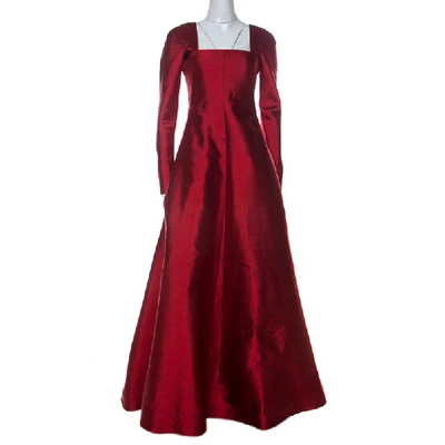 Pre-owned Valentino Boutique Vintage Red Raw Silk Long Sleeve Gown M