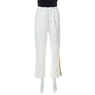 Pre-owned Chloé White Crepe Side Stripe Detail Drawstring Detail Trousers S